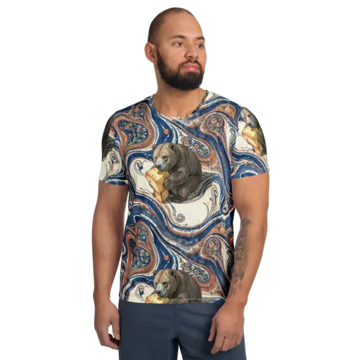 Marbled Bear on a Men's Athletic T-Shirt