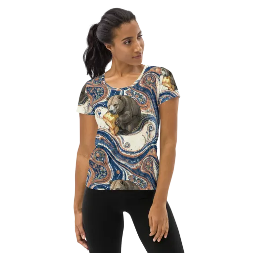 Marbled Bear on a Women's Athletic T-Shirt