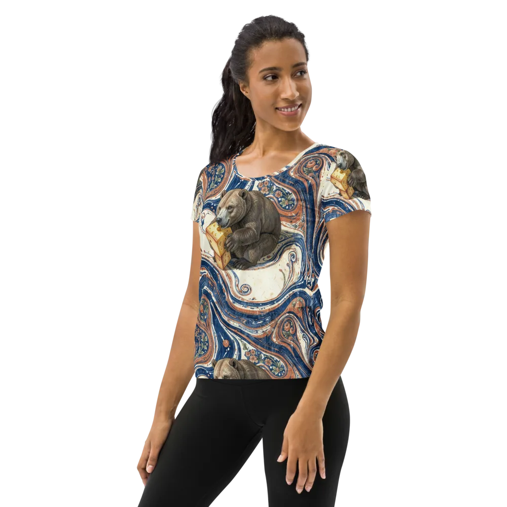 Marbled Bear on Women's Athletic T-Shirt — Left