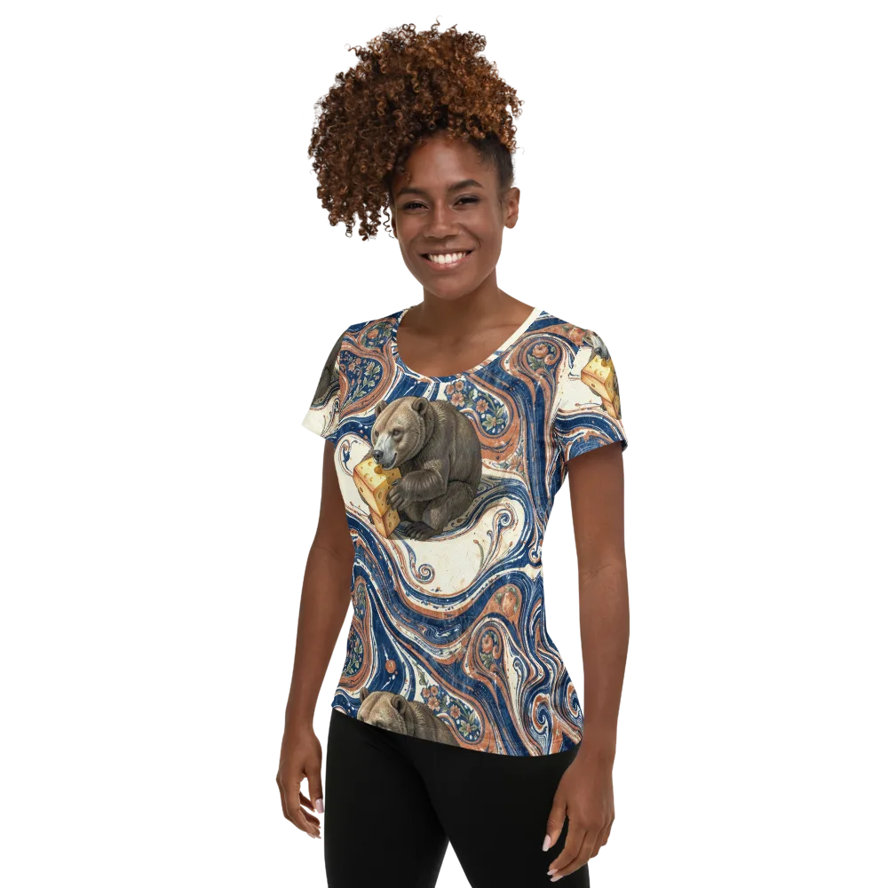 Marbled Bear on Women's Athletic T-Shirt — Left