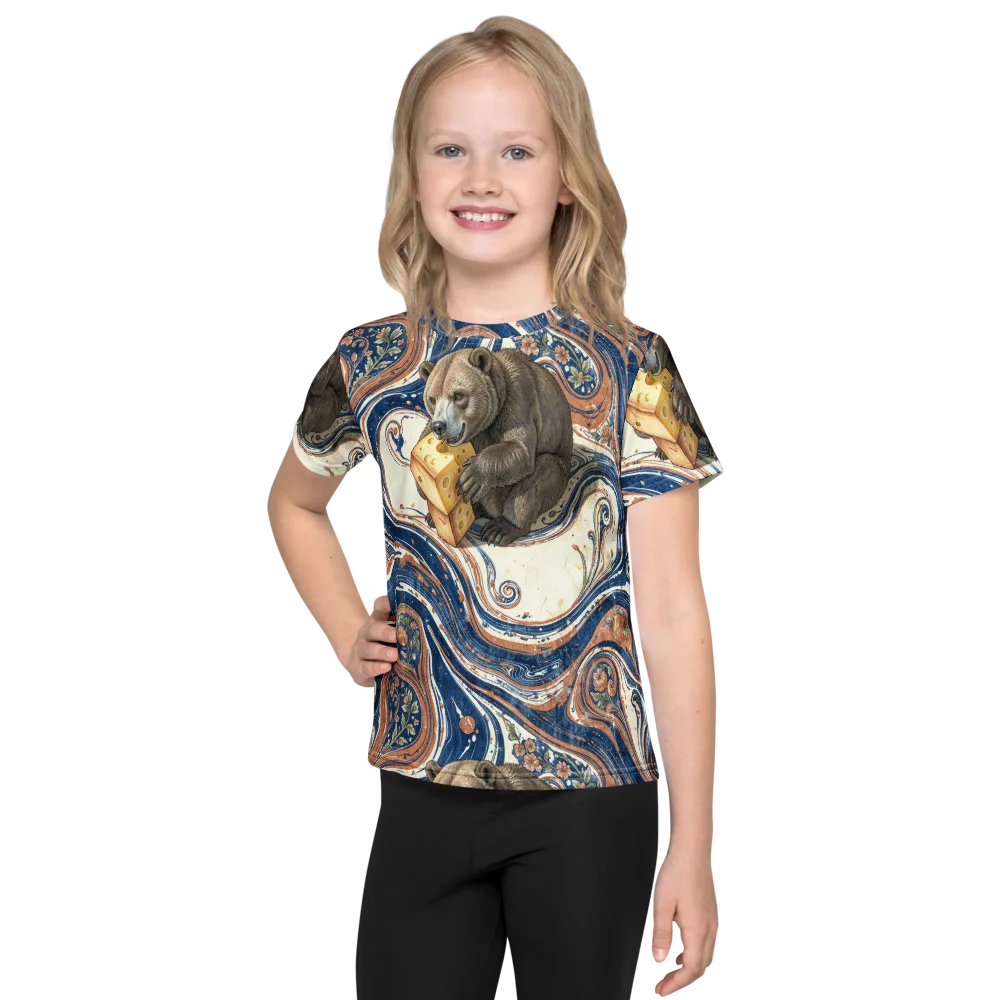 Marbled Bear on Kids Crew Neck T-Shirt — Front