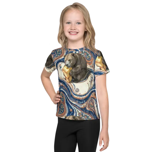Marbled Bear on a Kids Crew Neck T-Shirt