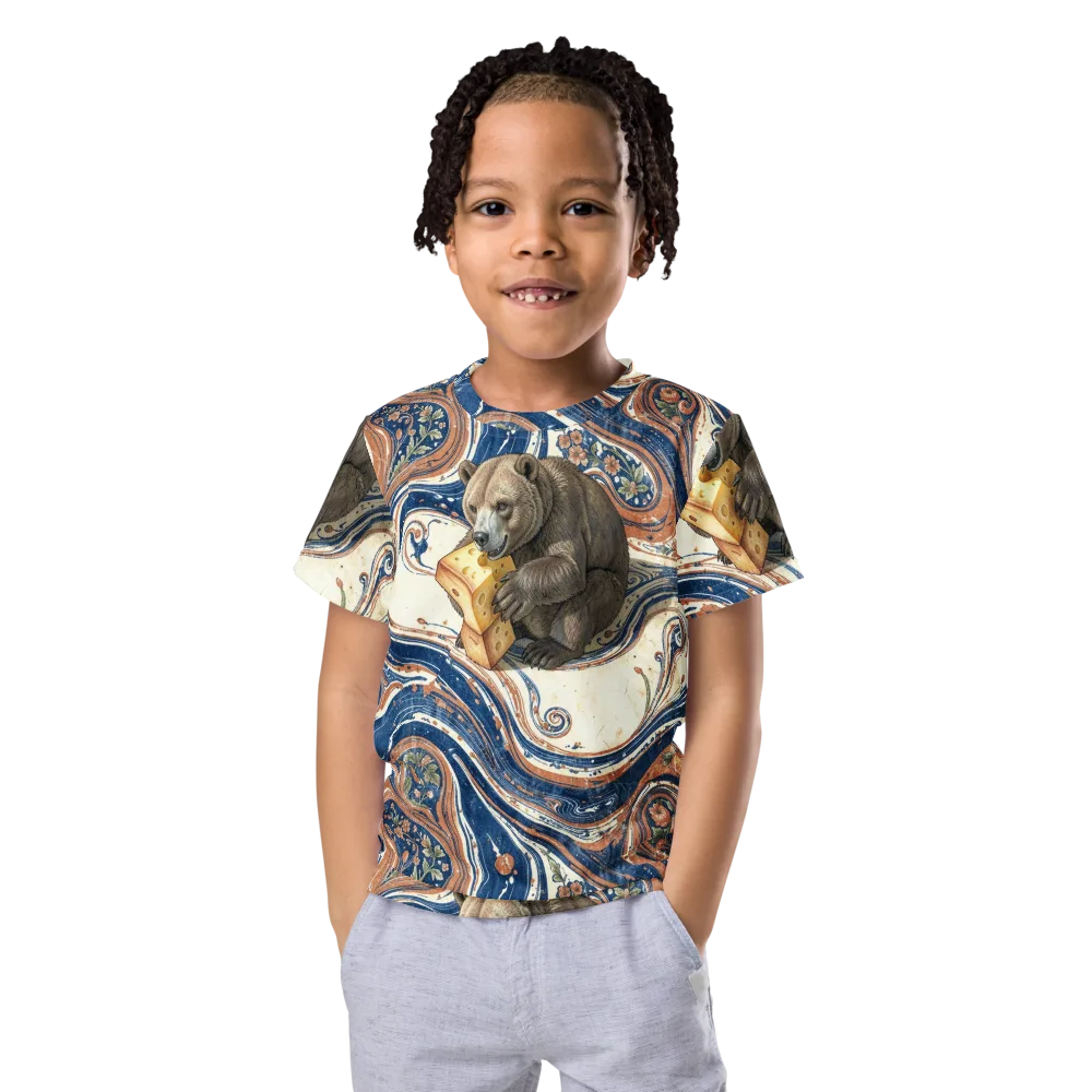 Marbled Bear on Kids Crew Neck T-Shirt — Front