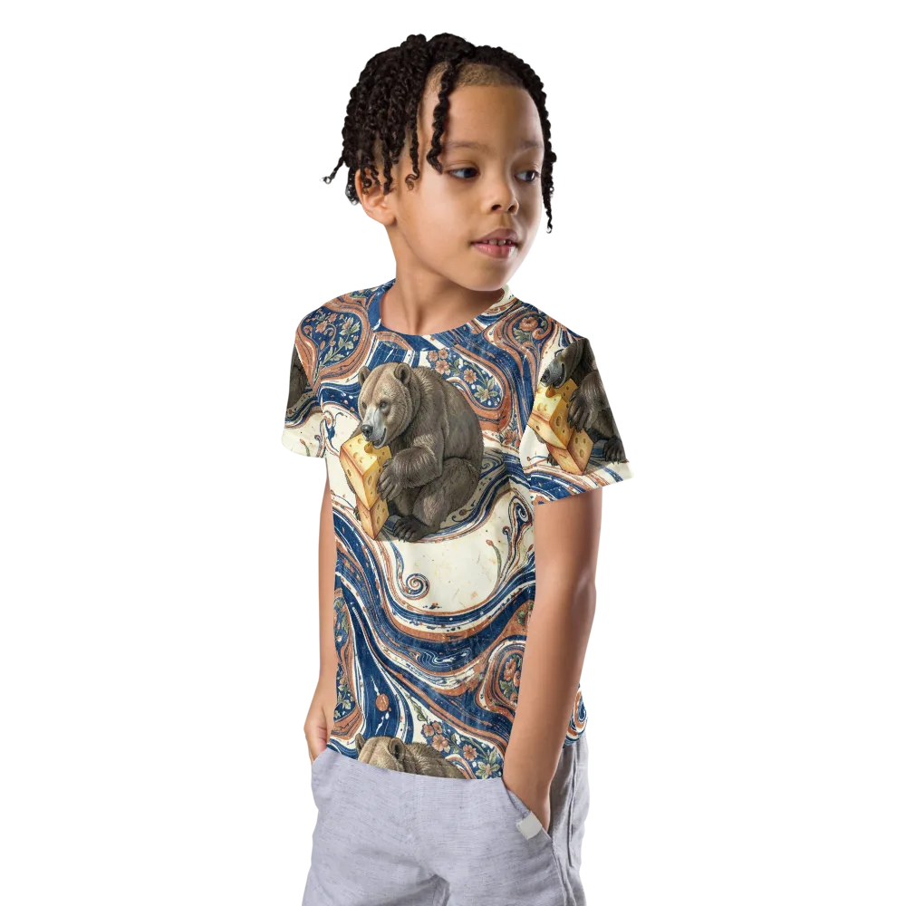 Marbled Bear on Kids Crew Neck T-Shirt — Left Front
