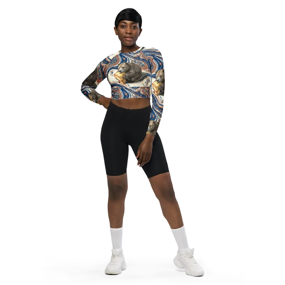 Marbled Bear on Long Sleeve Crop Top — Front
