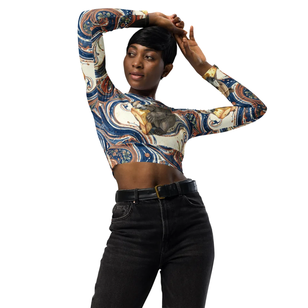 Marbled Bear on Long Sleeve Crop Top — Front