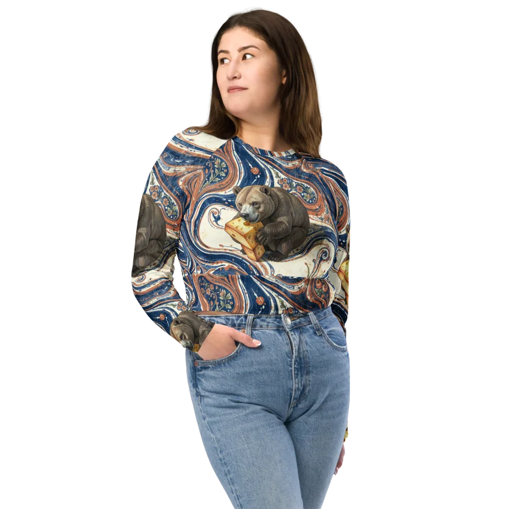 Marbled Bear on Long Sleeve Crop Top — Front