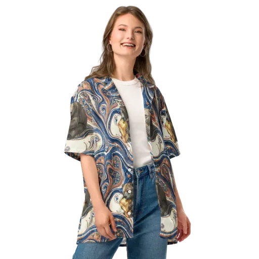 Marbled Bear on a Button Shirt