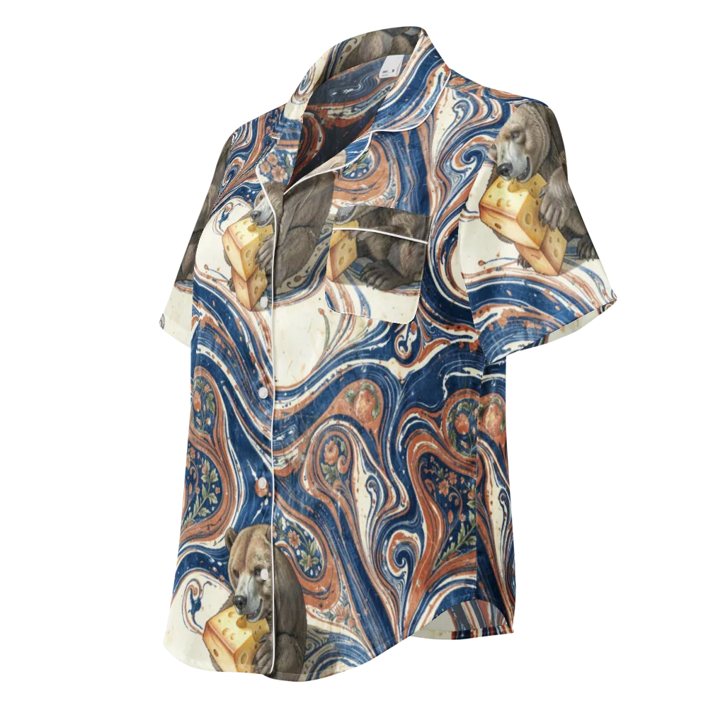 Marbled Bear on Women's Short Sleeve Pajama Top — Left Front