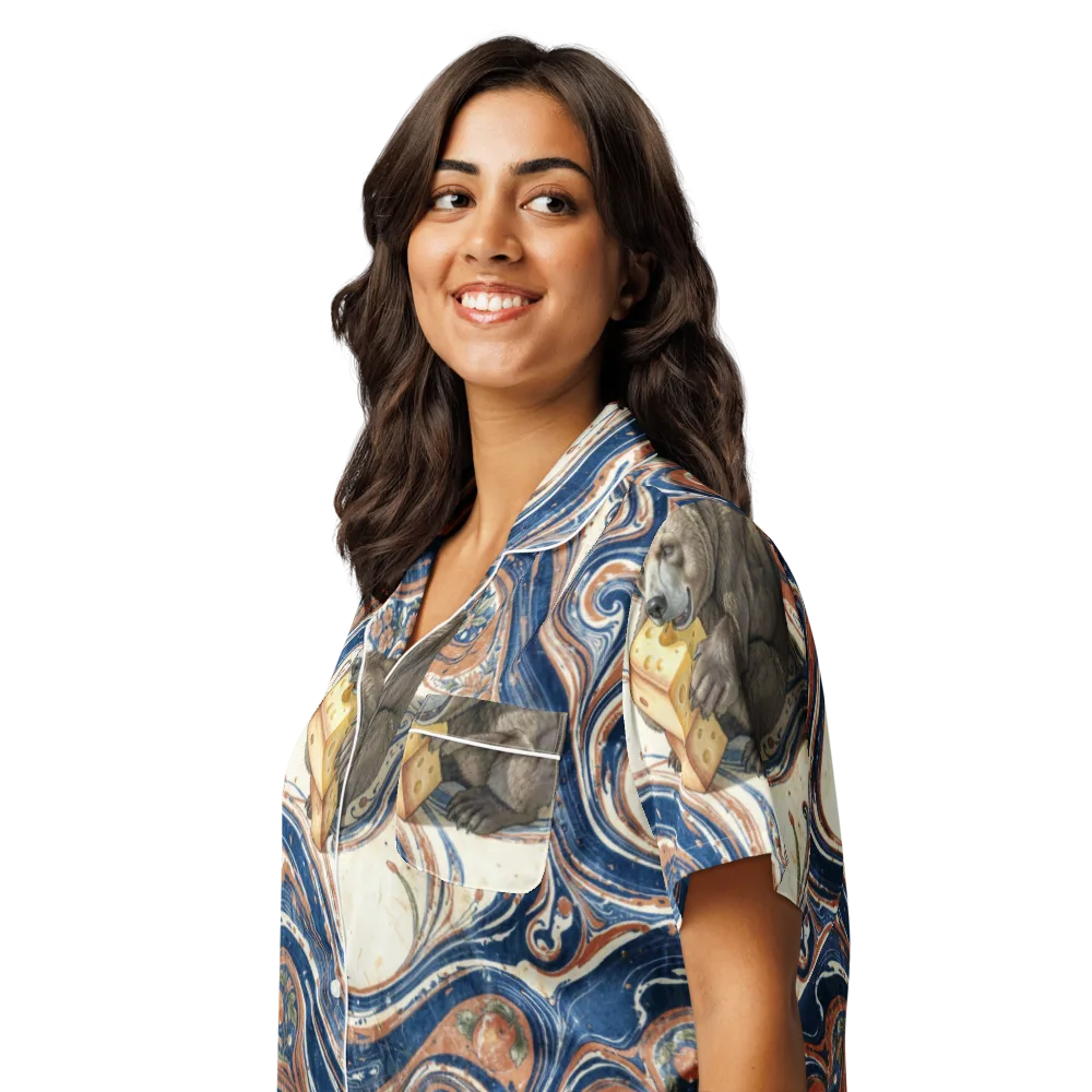 Marbled Bear on Women's Short Sleeve Pajama Top — Left Front