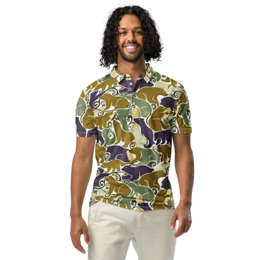 Mosswood Mice on a Men's Slim Fit Polo Shirt