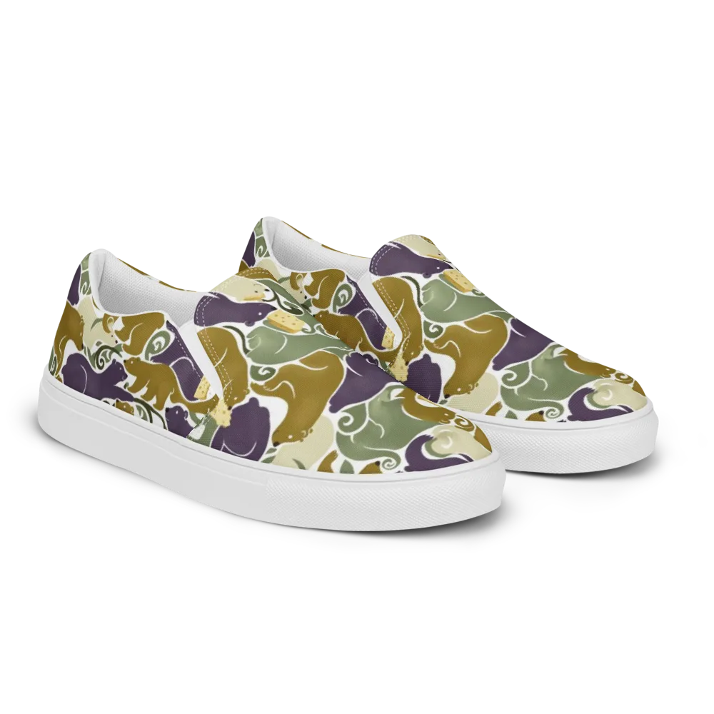 Mosswood Mice on Men's Slip-On Canvas Shoes — Right Front