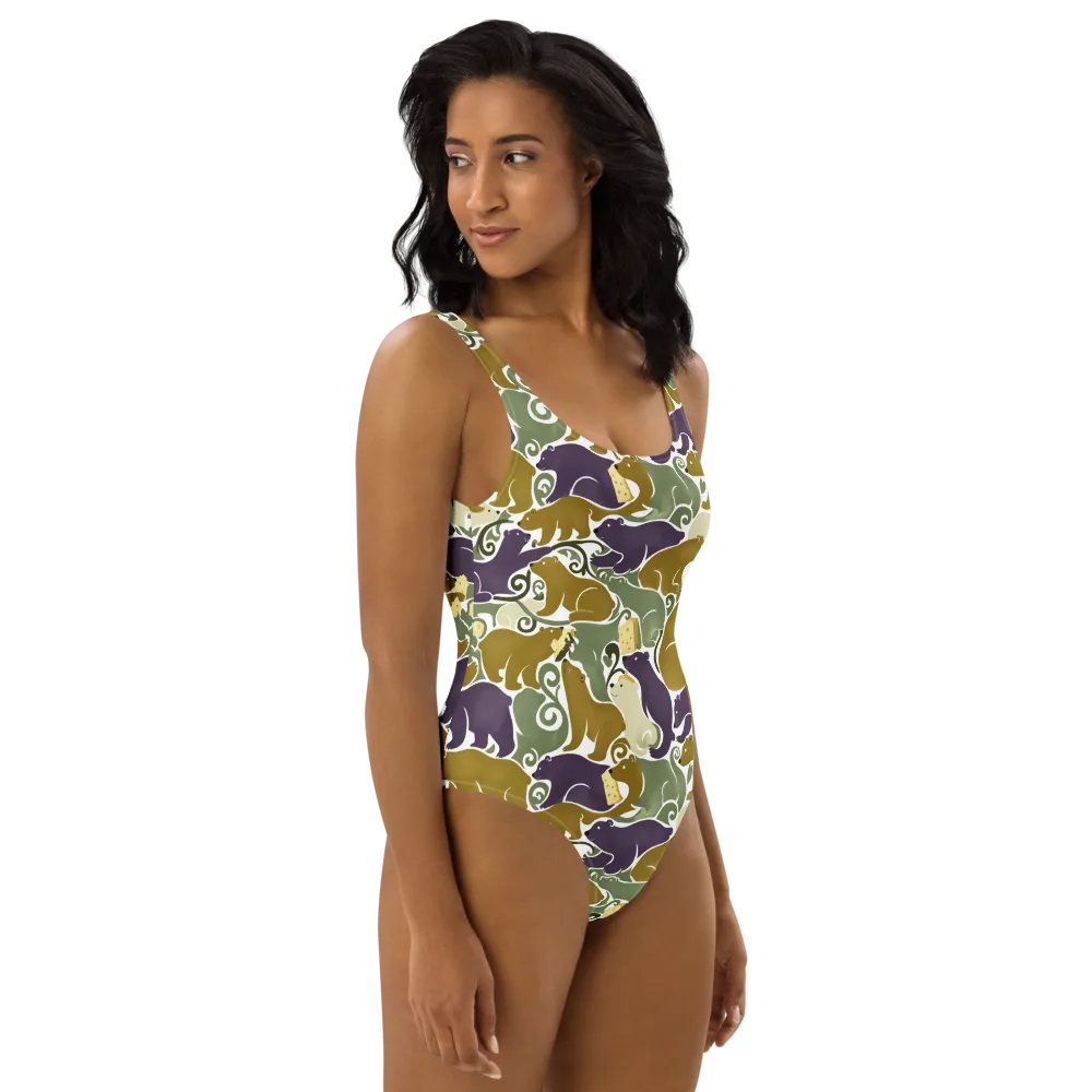 Mosswood Mice on One-Piece Swimsuit — Right