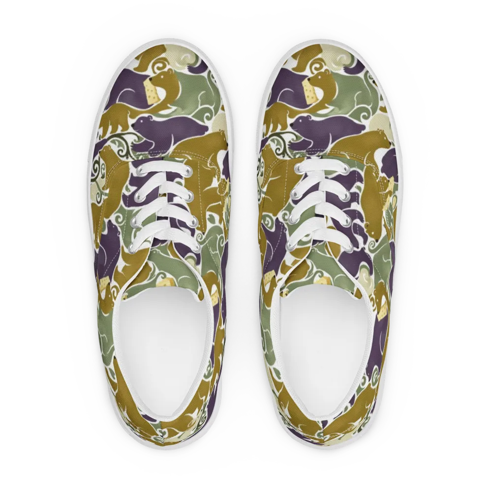 Mosswood Mice on Men's Lace-Up Canvas Shoes — Front