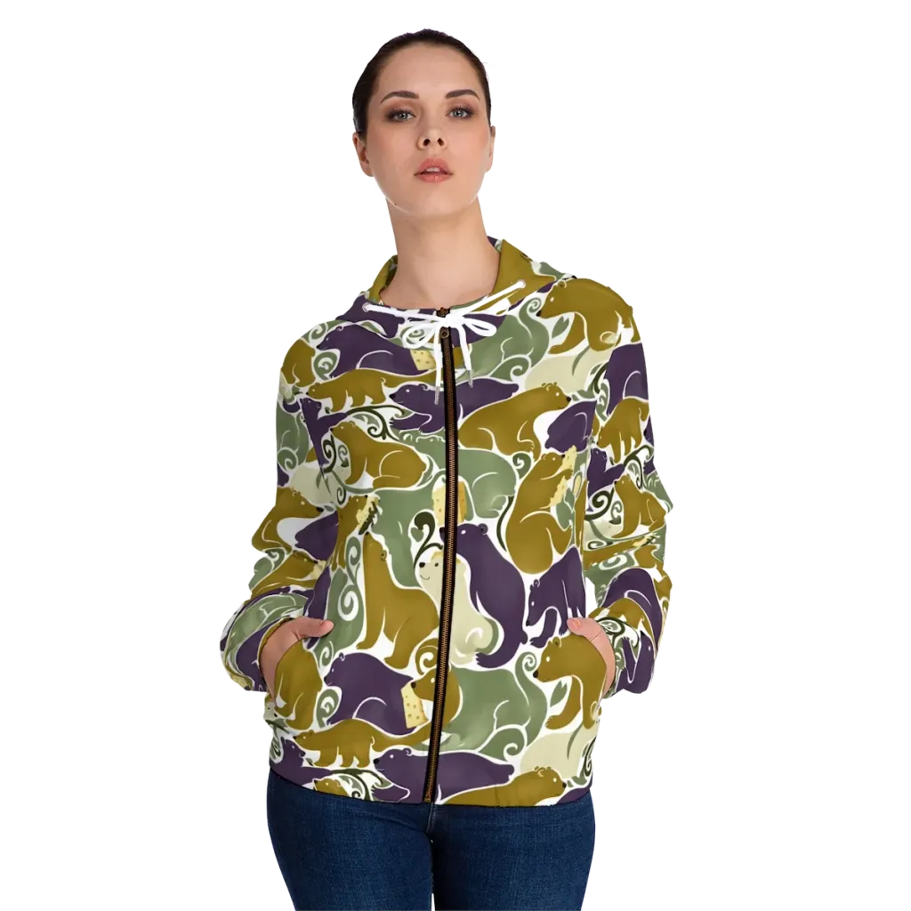 Mosswood Mice on Women's Full-Zip Hoodie — Front On Person