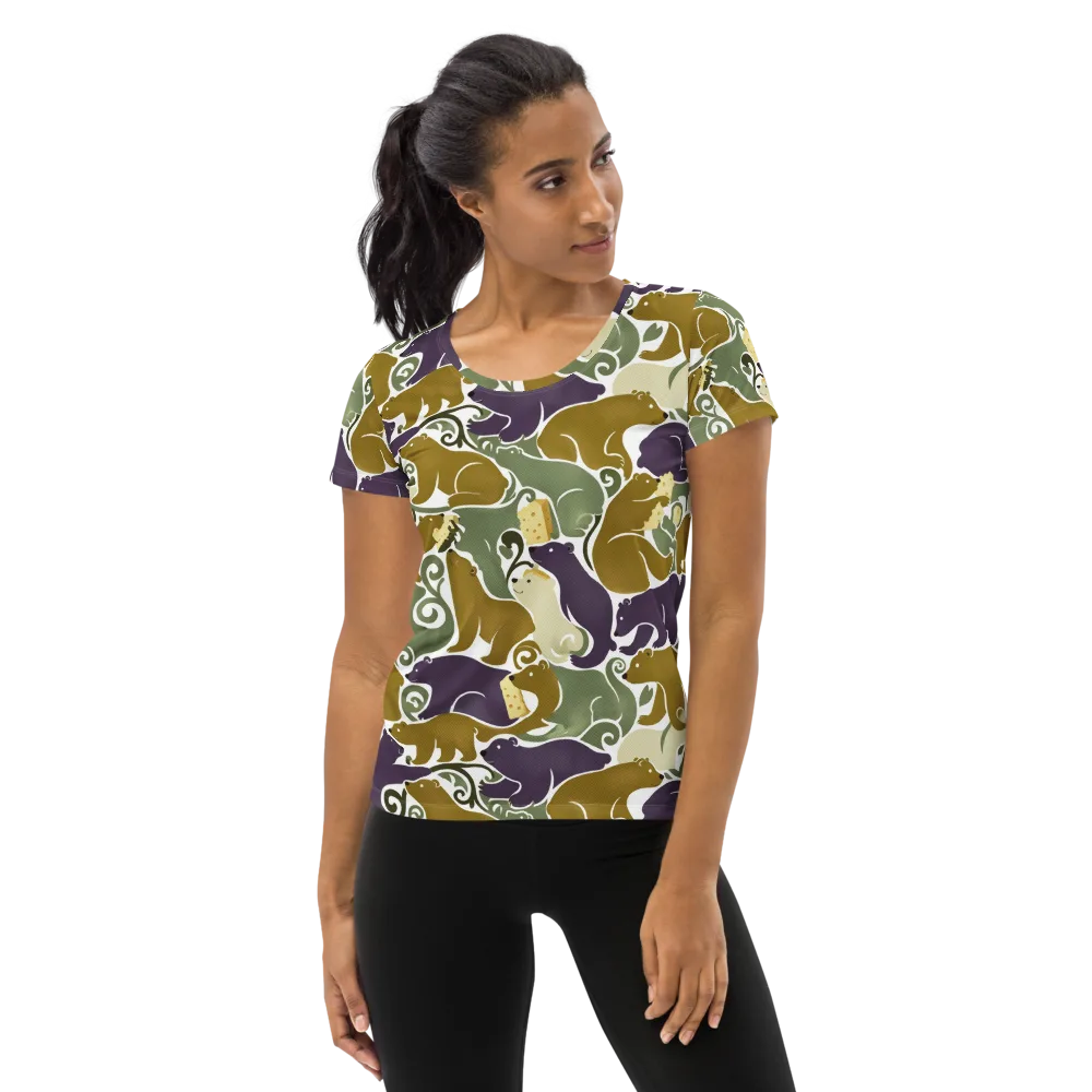 Mosswood Mice on Women's Athletic T-Shirt — Front