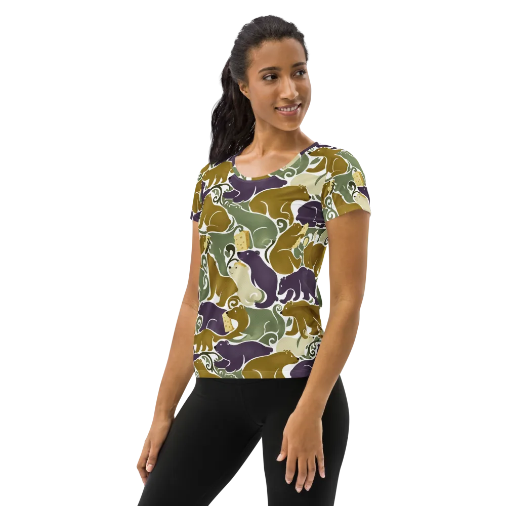 Mosswood Mice on Women's Athletic T-Shirt — Left