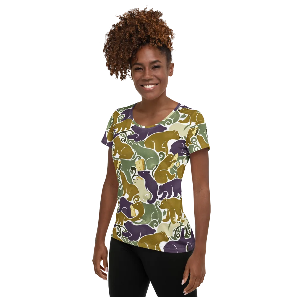 Mosswood Mice on Women's Athletic T-Shirt — Left