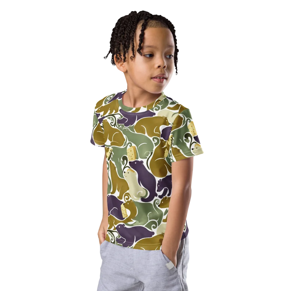 Mosswood Mice on Kids Crew Neck T-Shirt — Left Front