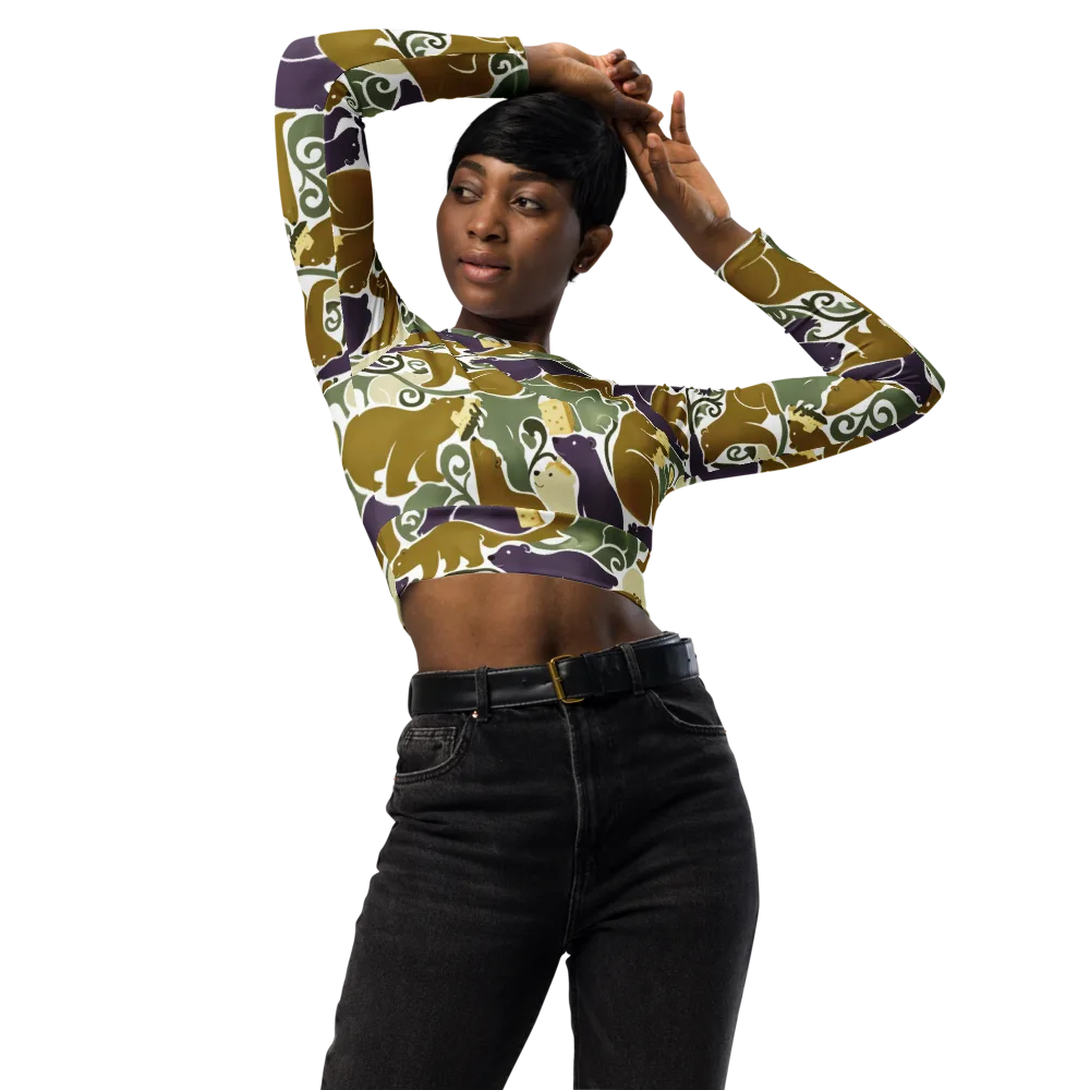 Mosswood Mice on Long Sleeve Crop Top — Front