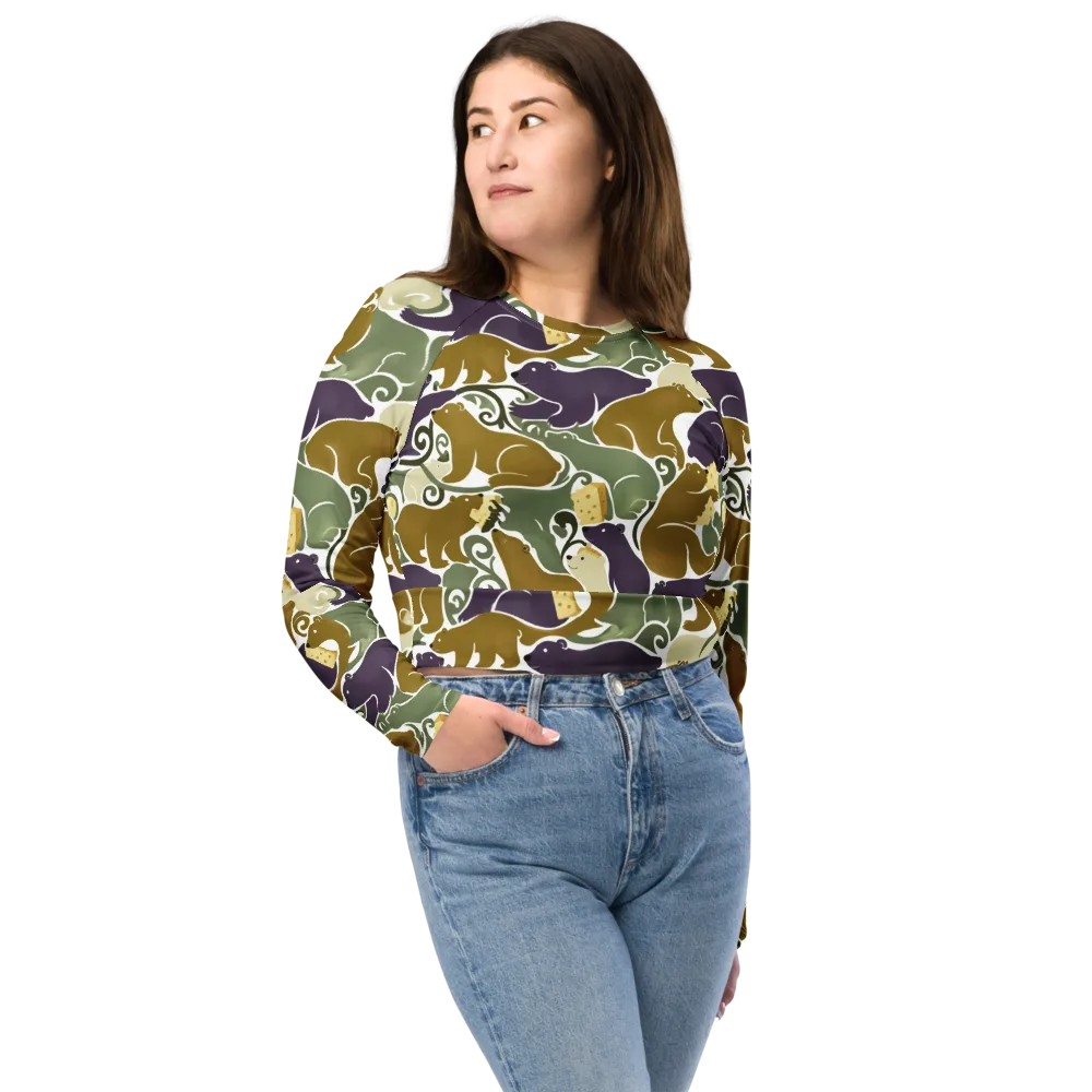 Mosswood Mice on Long Sleeve Crop Top — Front