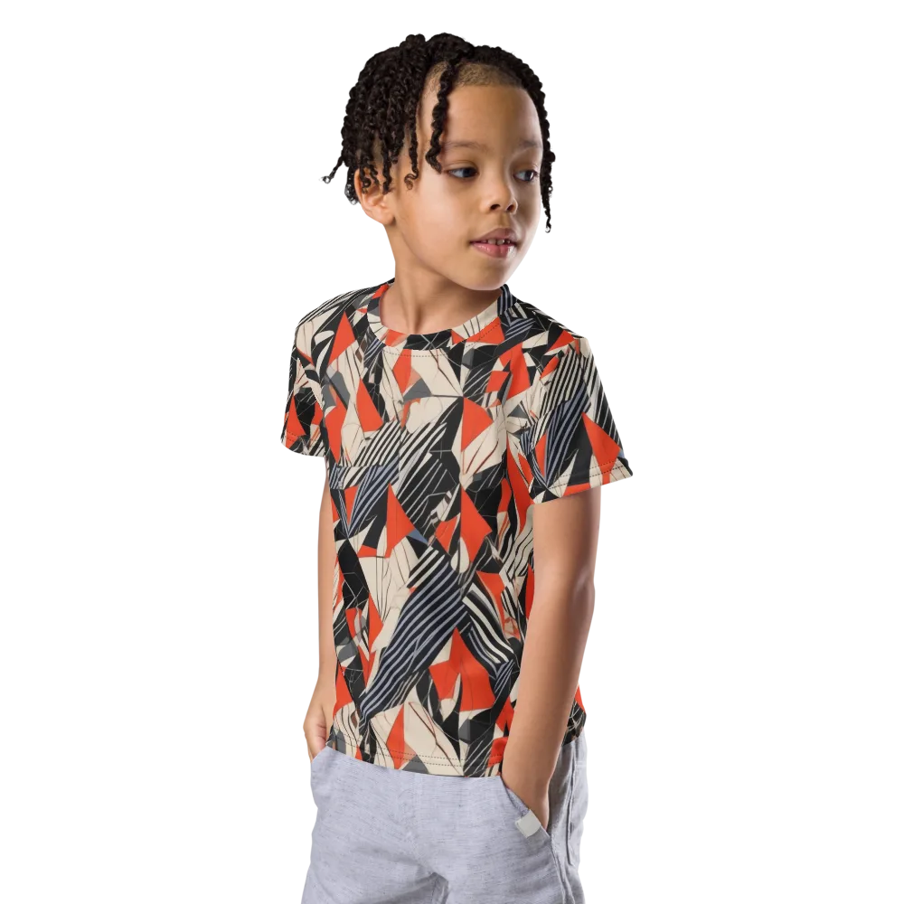 Vermilion Static on Kids Crew Neck T-Shirt — Left Front
