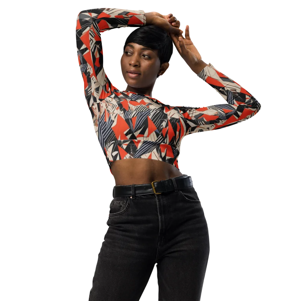 Vermilion Static on Long Sleeve Crop Top — Front