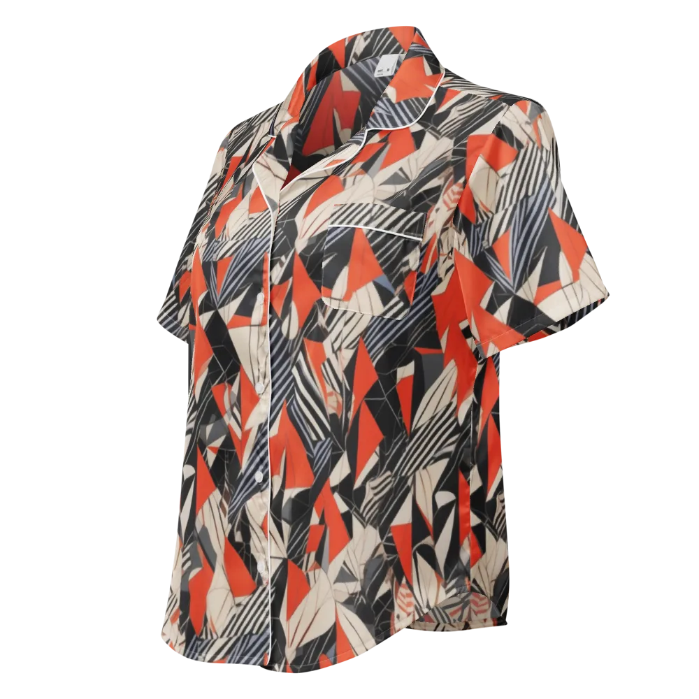 Vermilion Static on Women's Short Sleeve Pajama Top — Left Front