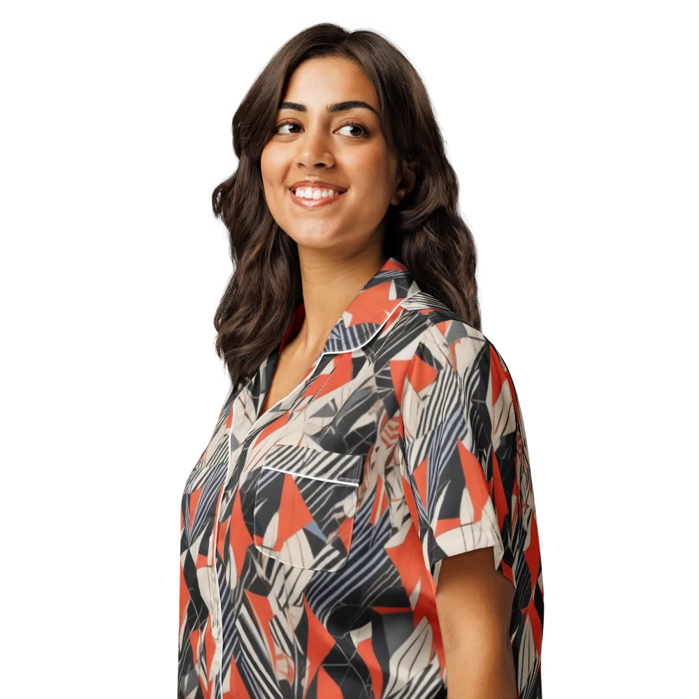 Vermilion Static on Women's Short Sleeve Pajama Top — Left Front
