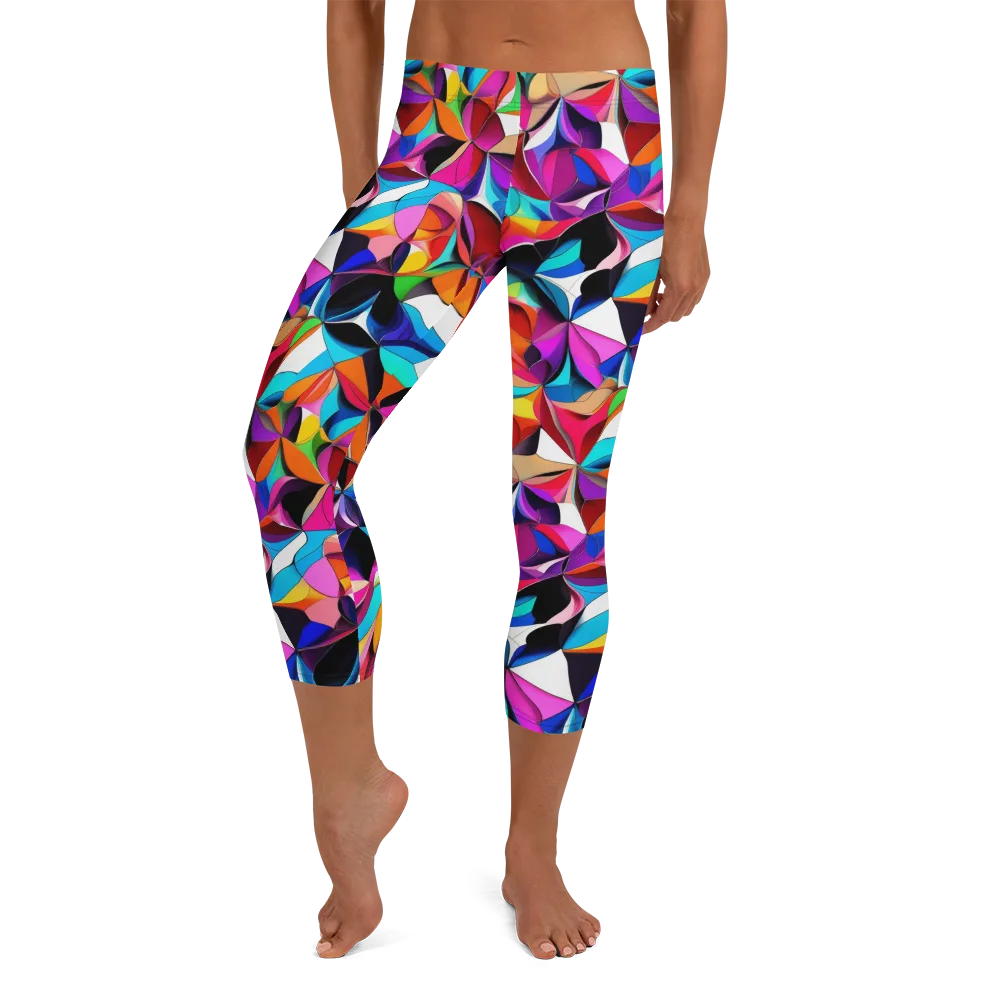 Prismatic Petal Riot on Capri Leggings — Front