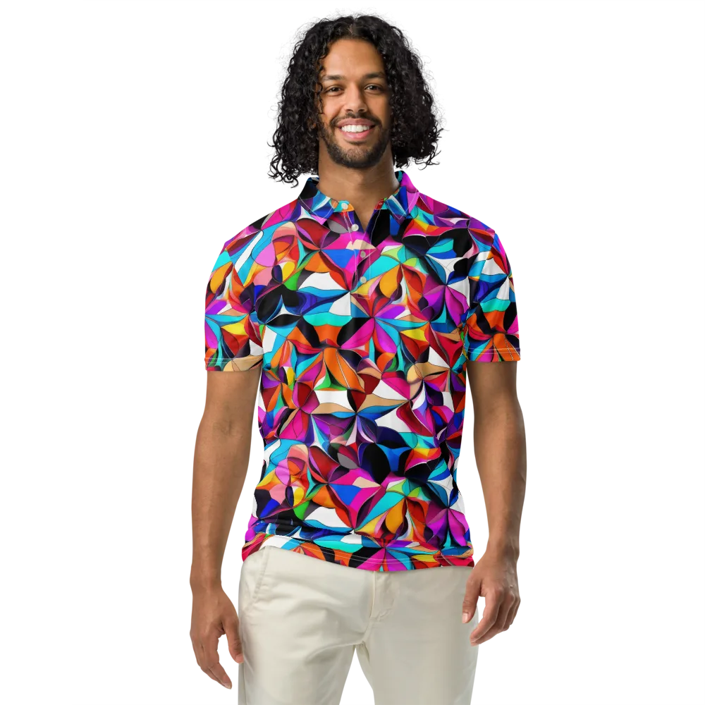 Prismatic Petal Riot on Men's Slim Fit Polo Shirt — Front