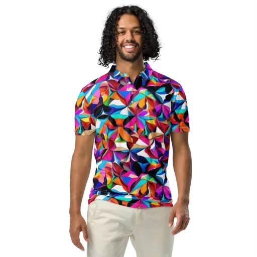 Prismatic Petal Riot on a Men's Slim Fit Polo Shirt