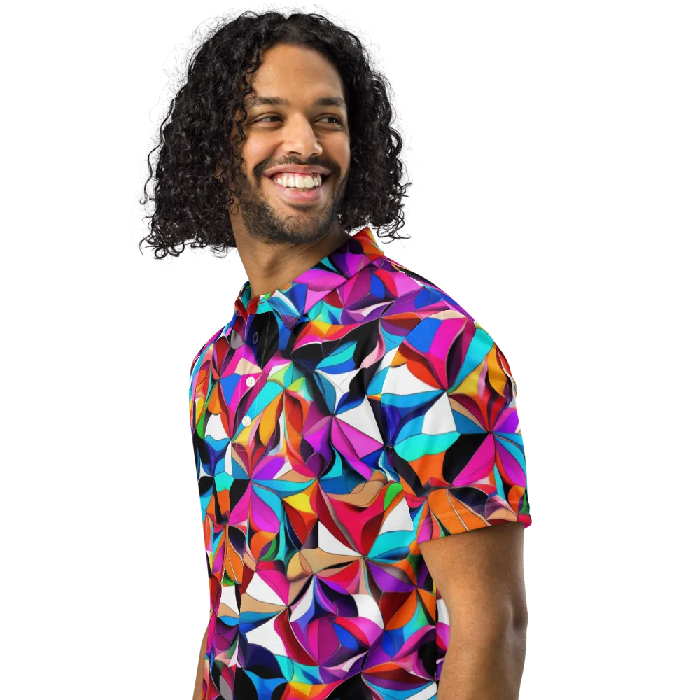 Prismatic Petal Riot on Men's Slim Fit Polo Shirt — Left Front