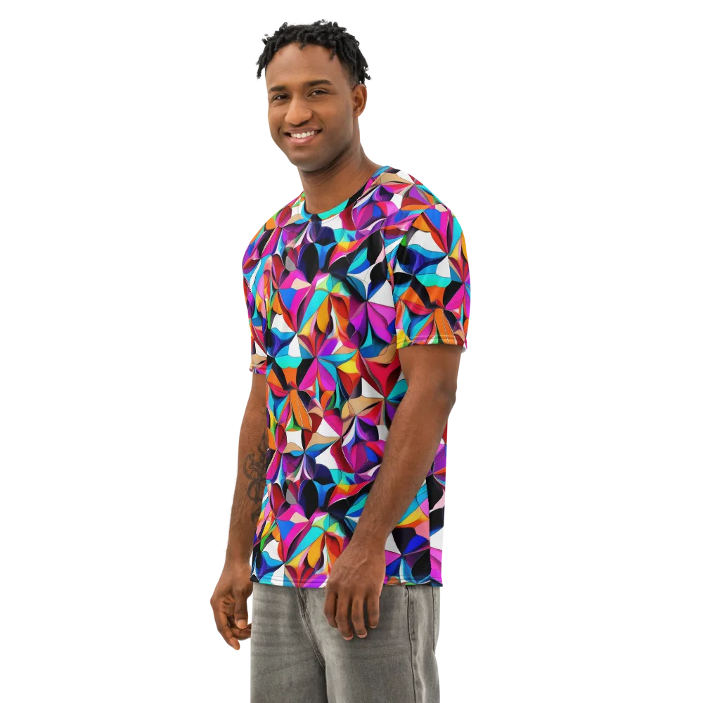 Prismatic Petal Riot on Men's Cotton Crew Neck T-Shirt — Left Front