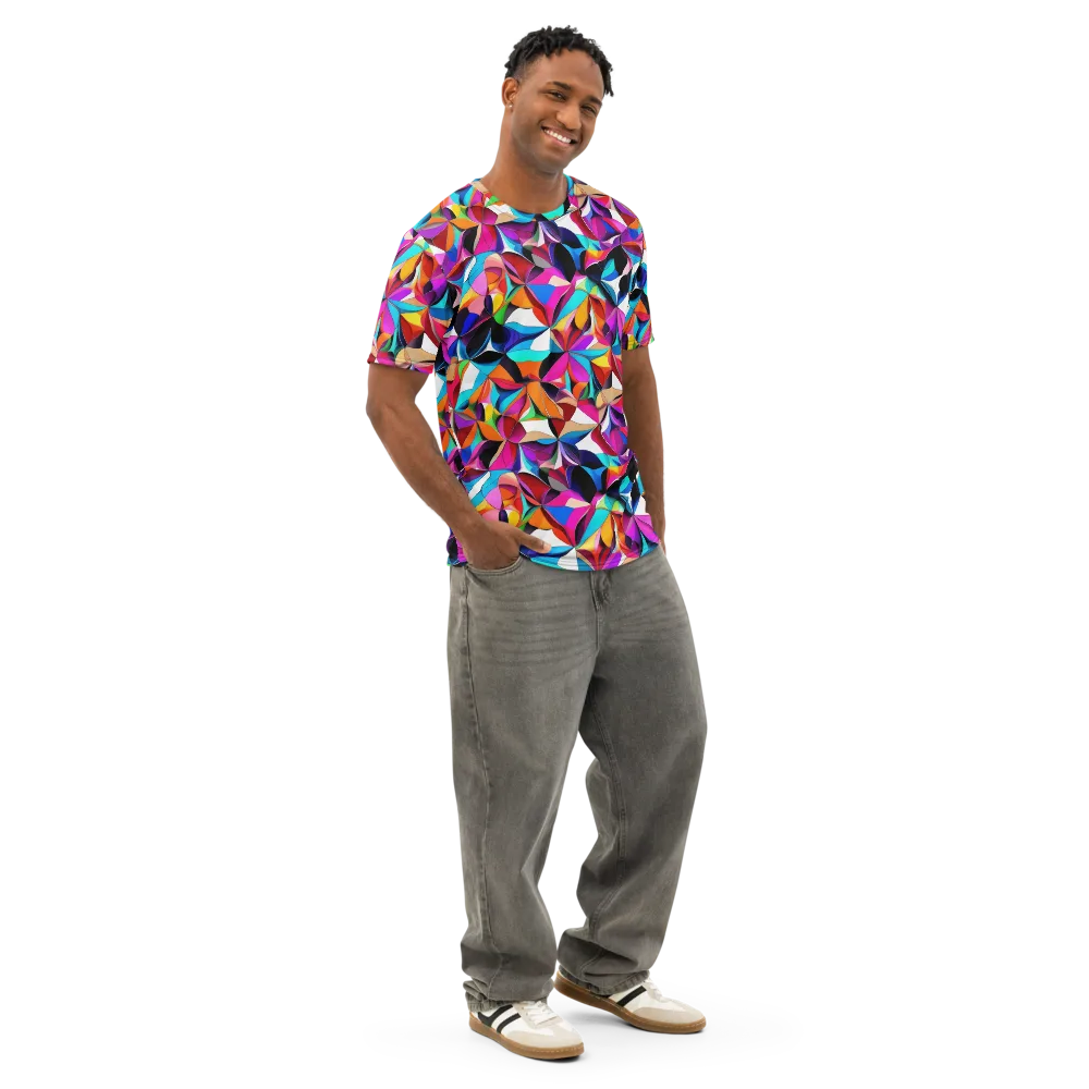 Prismatic Petal Riot on Men's Cotton Crew Neck T-Shirt — Right Front