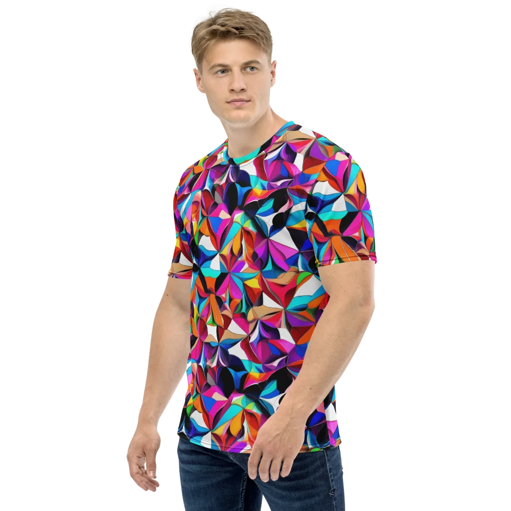 Prismatic Petal Riot on Men's Crew Neck T-Shirt — Left