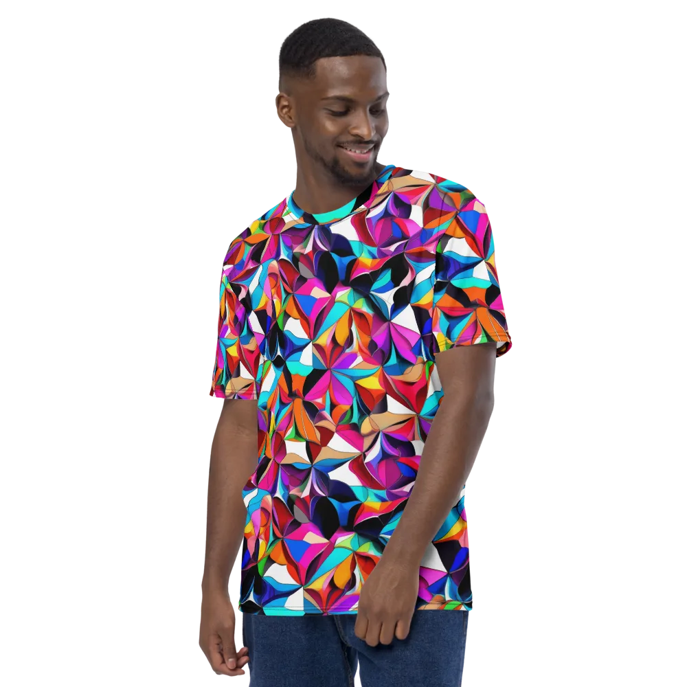 Prismatic Petal Riot on Men's Crew Neck T-Shirt — Left