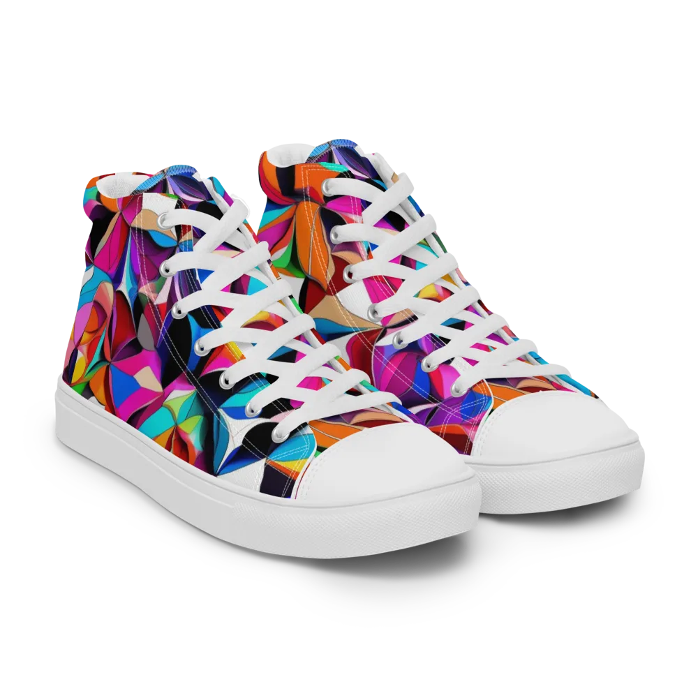 Prismatic Petal Riot on Men's High Top Canvas Shoes — Right Front