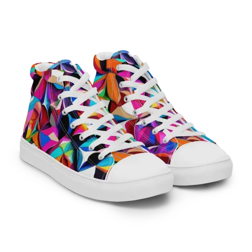 Prismatic Petal Riot on a Men's High Top Canvas Shoes