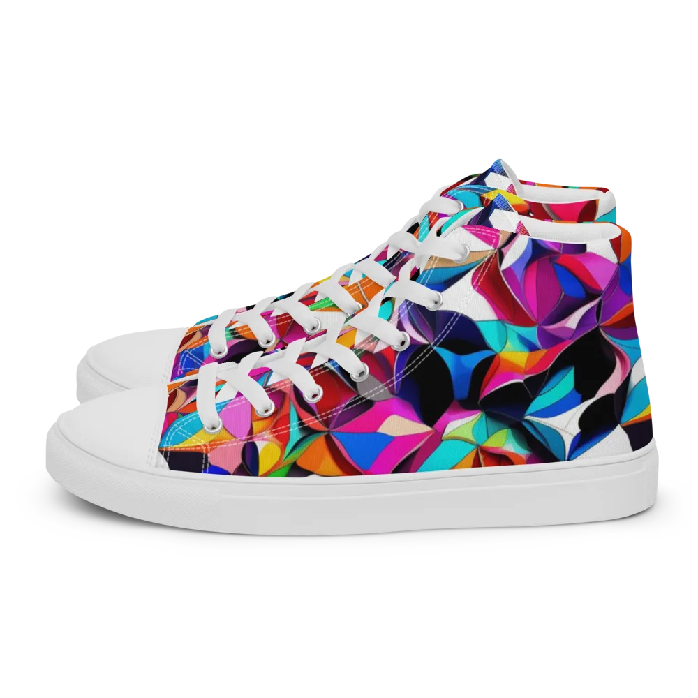 Prismatic Petal Riot on Men's High Top Canvas Shoes — Left