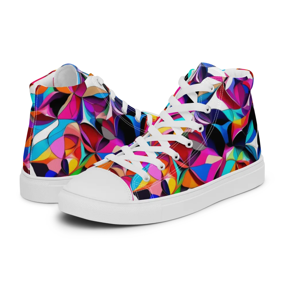Prismatic Petal Riot on Men's High Top Canvas Shoes — Left