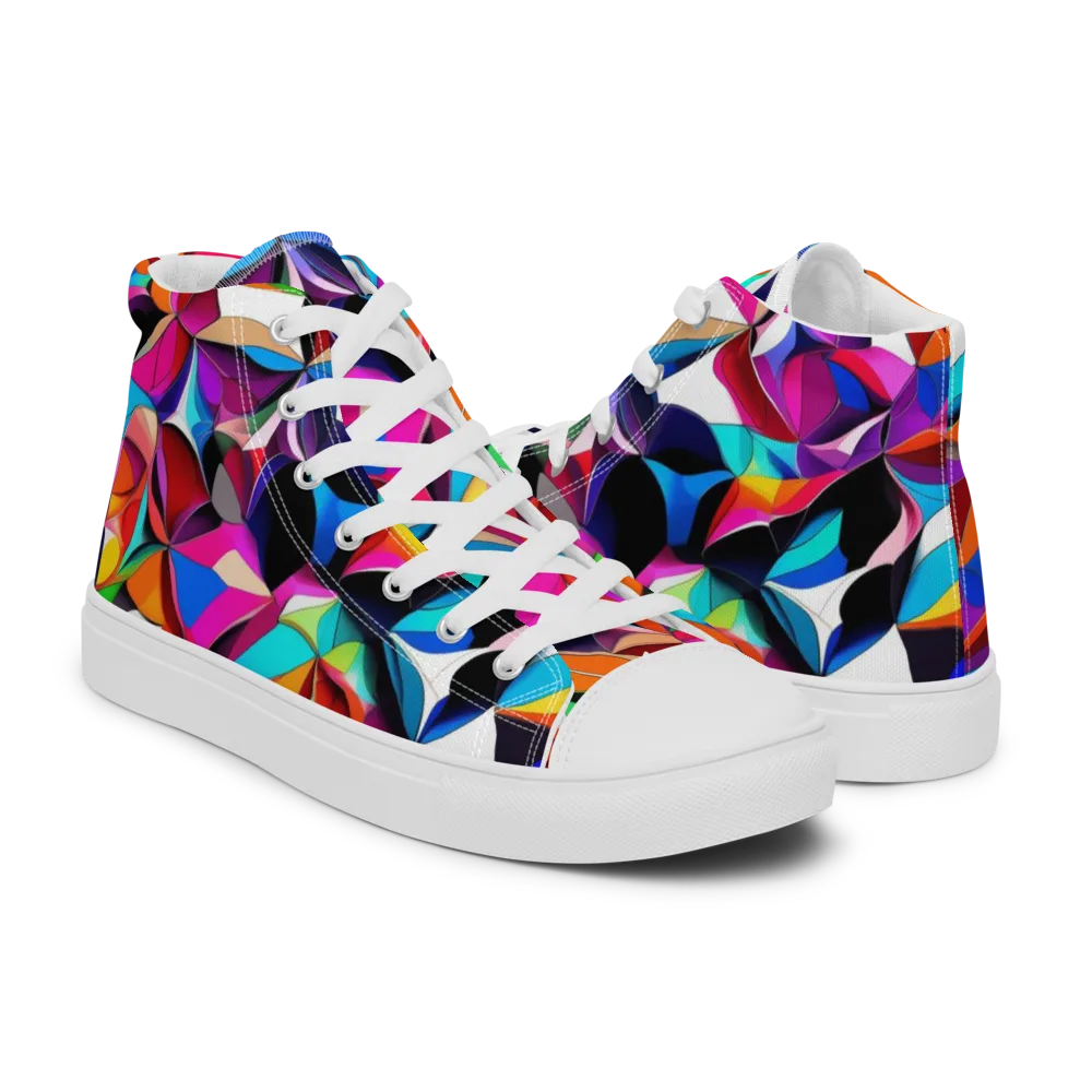 Prismatic Petal Riot on Men's High Top Canvas Shoes — Right