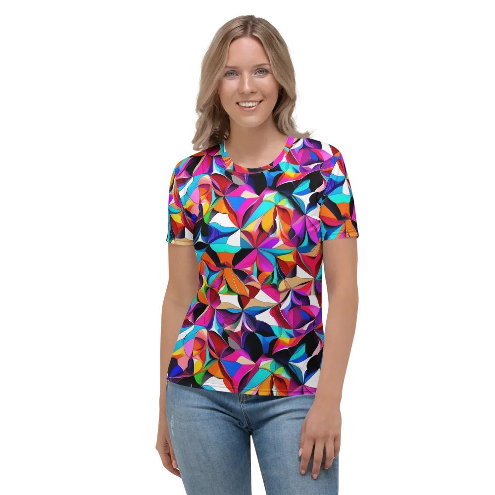 Prismatic Petal Riot on Women's Crew Neck T-Shirt — Front