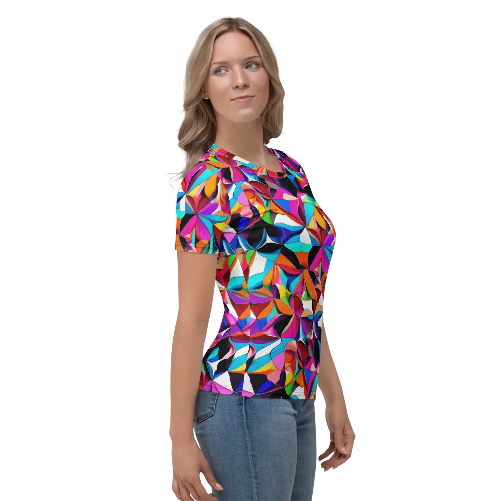 Prismatic Petal Riot on Women's Crew Neck T-Shirt — Right