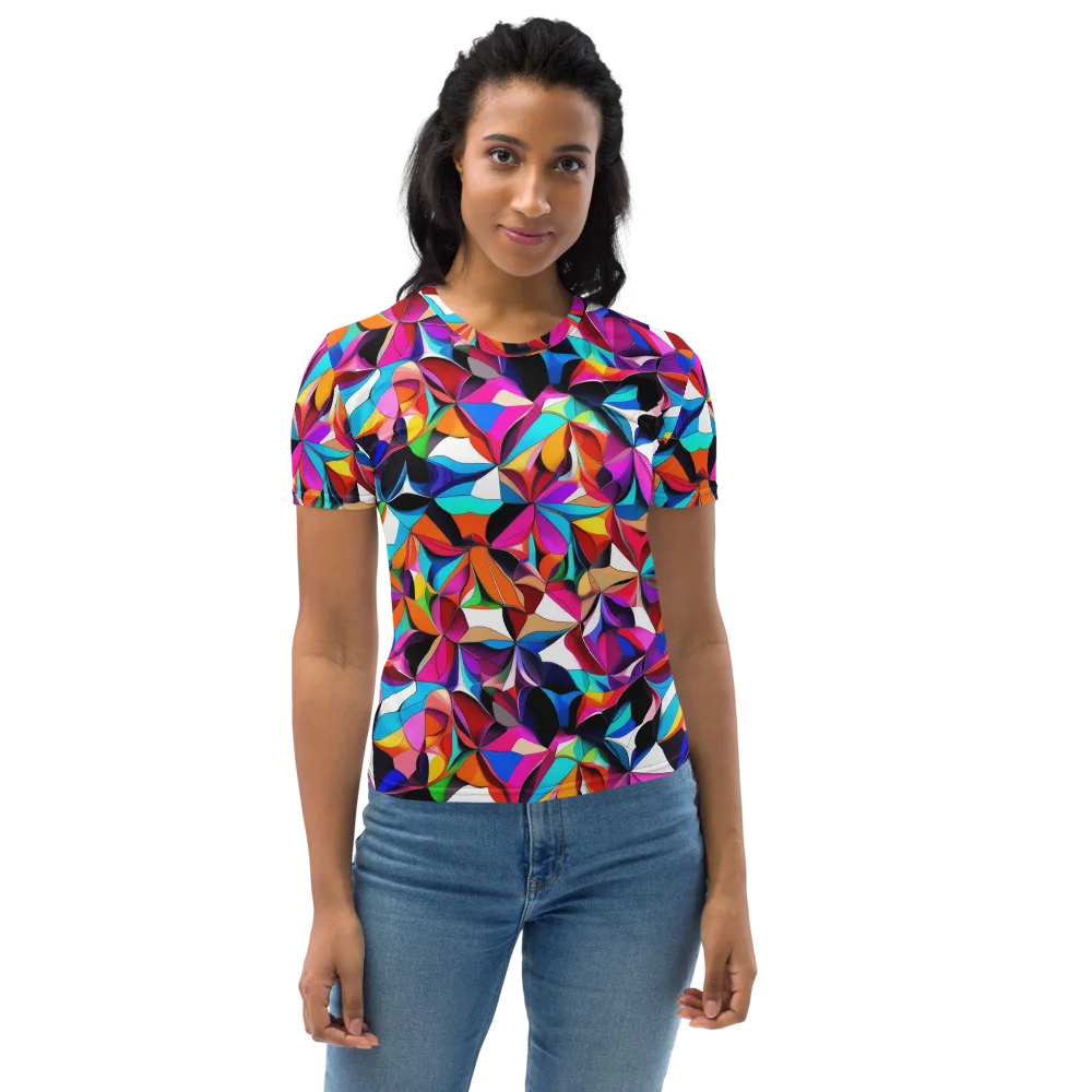 Prismatic Petal Riot on Women's Crew Neck T-Shirt — Front