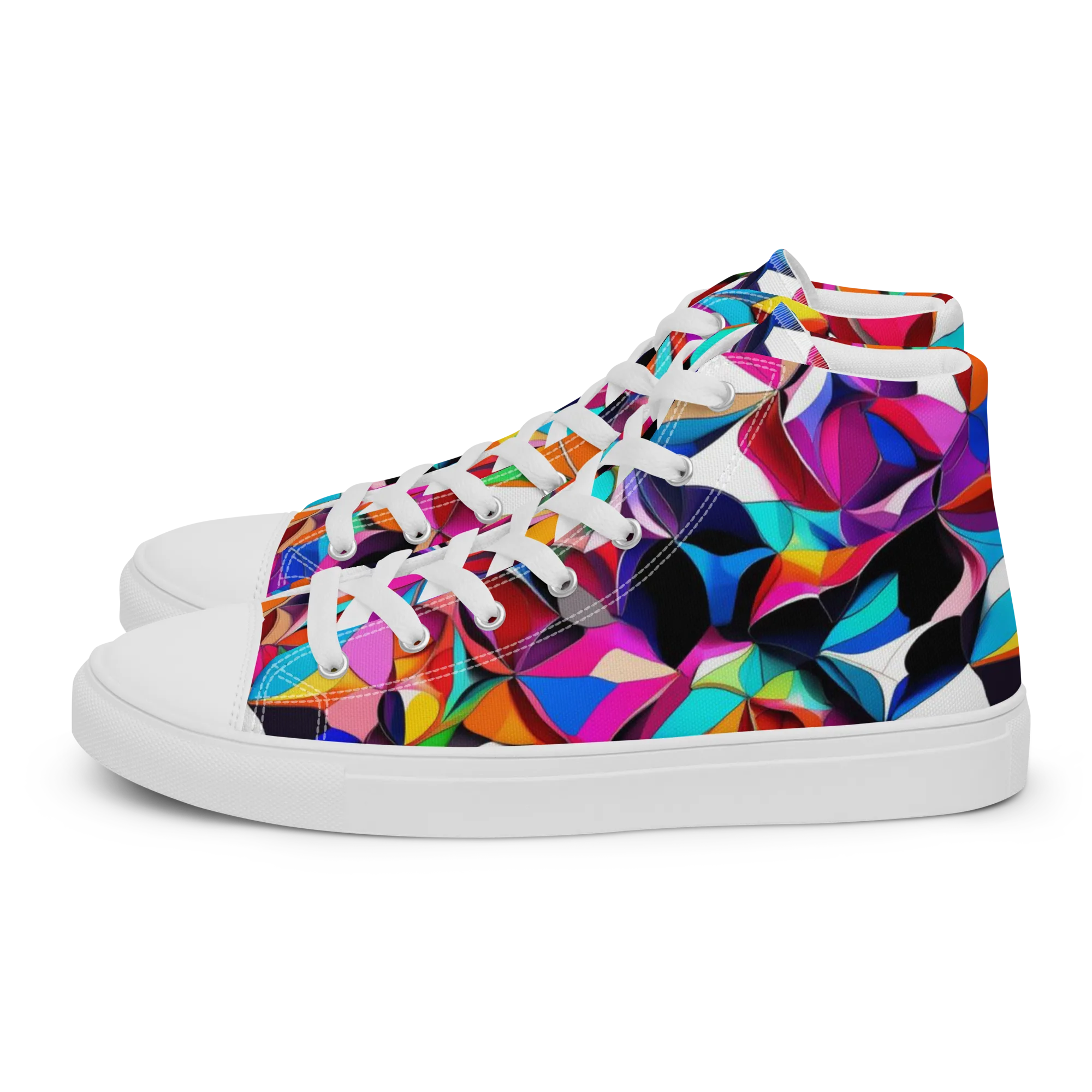 Prismatic Petal Riot on Women's High Top Canvas Shoes — Left