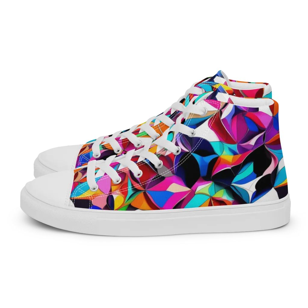 Prismatic Petal Riot on Women's High Top Canvas Shoes — Left