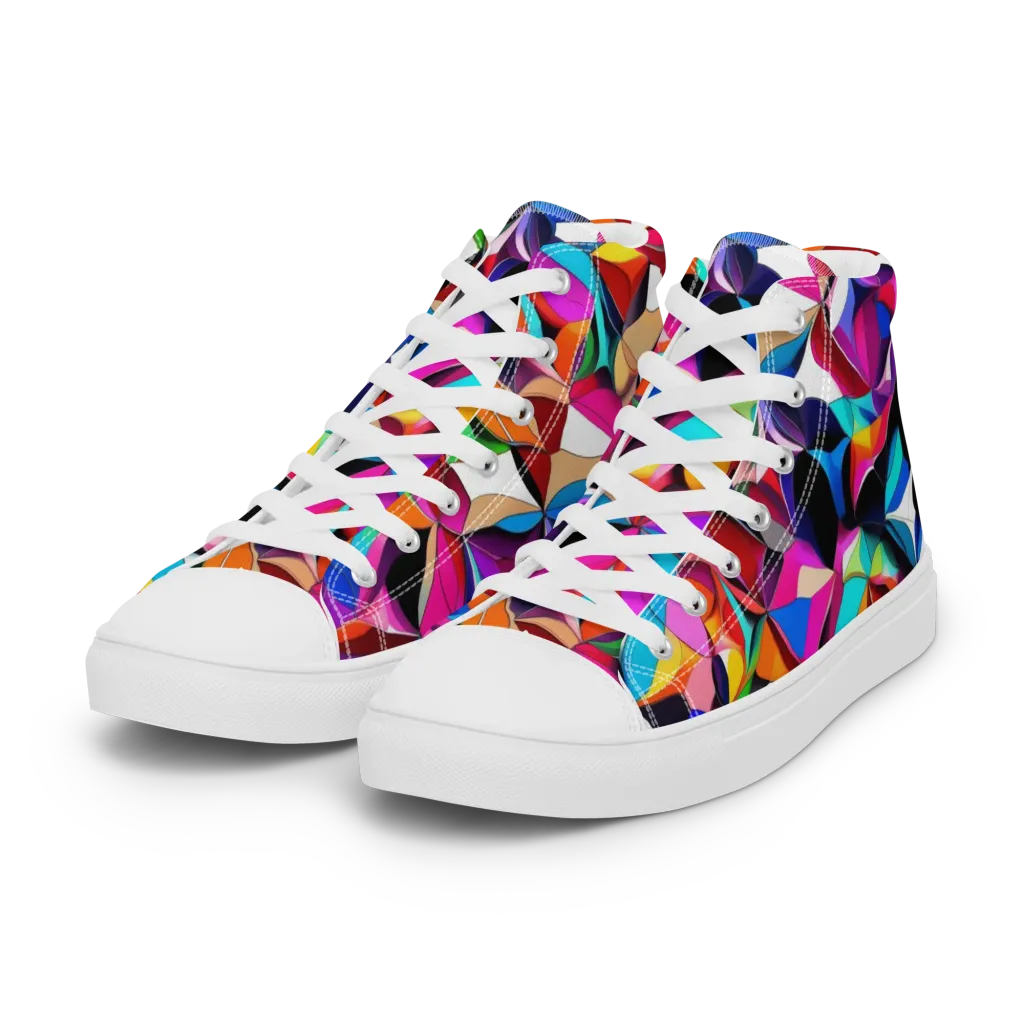 Prismatic Petal Riot on Women's High Top Canvas Shoes — Left Front