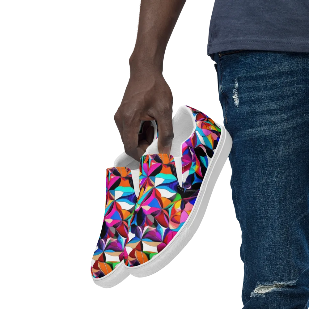 Prismatic Petal Riot on Men's Slip-On Canvas Shoes — Left Front