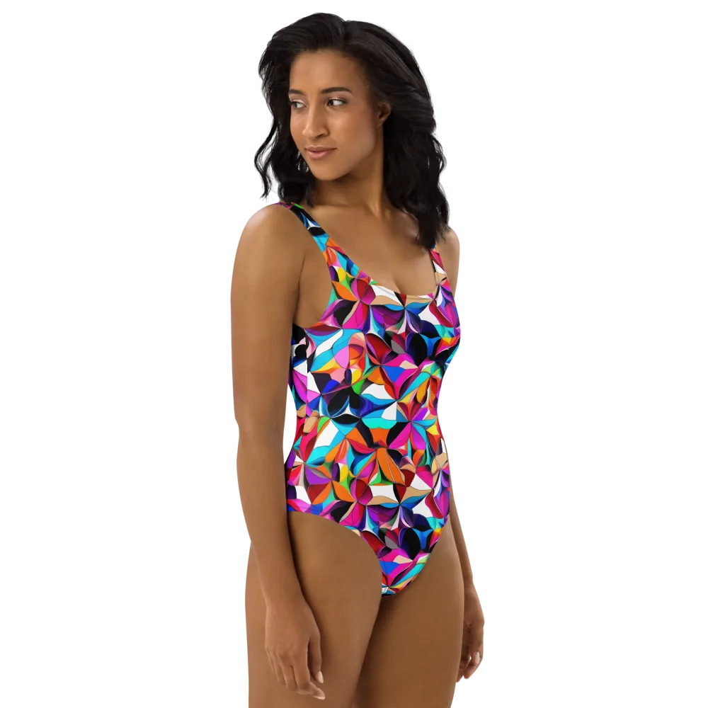 Prismatic Petal Riot on One-Piece Swimsuit — Right